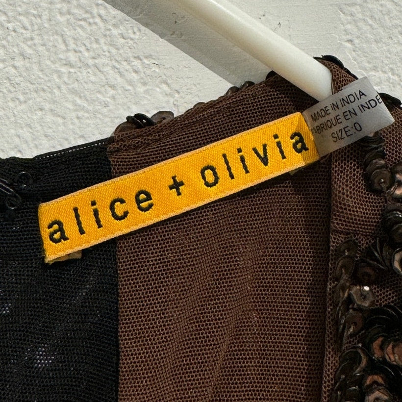 ALICE + OLIVIA Bronze Sequin Crew Neck Mini Dress