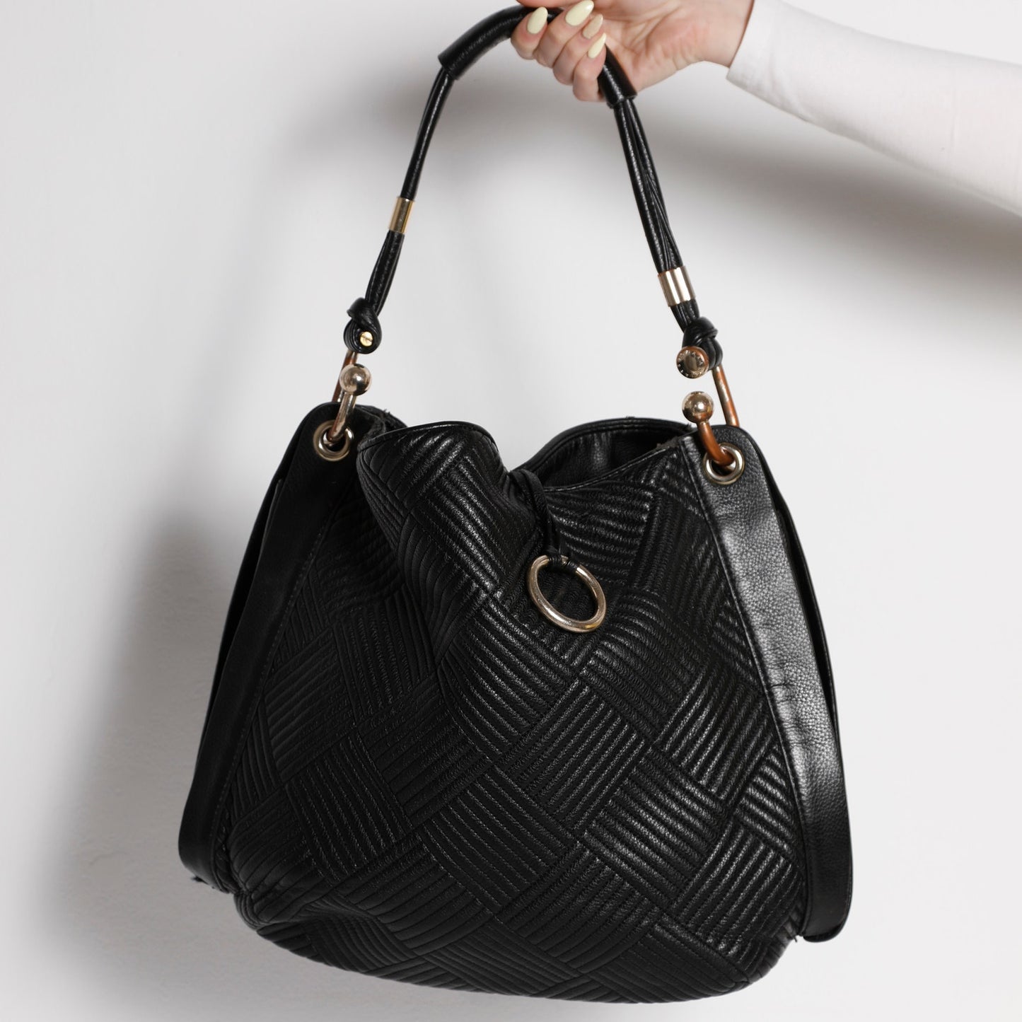 BCBGMAXAZRIA Vintage Black Leather Textured Shoulder Bag Tote