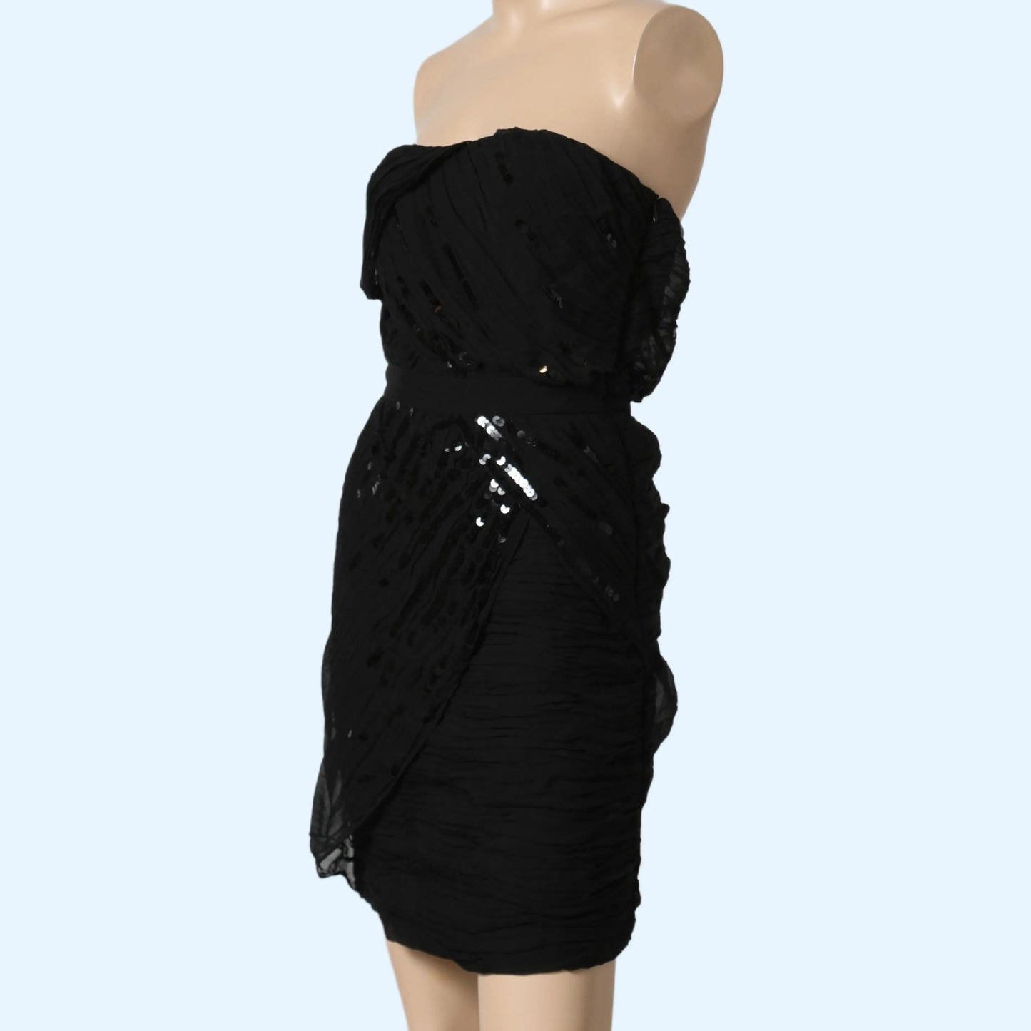DIANE VON FURSTENBERG Black Strapless Silk Dress with Sequins