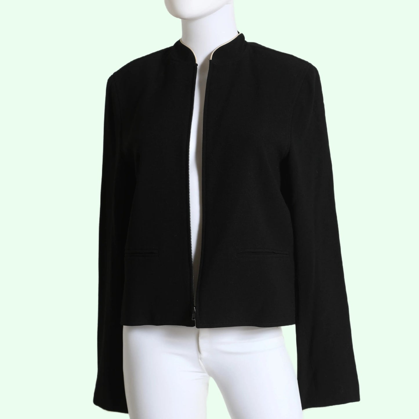 MARK EISEN Vintage Black Stand Collar Cropped Jacket