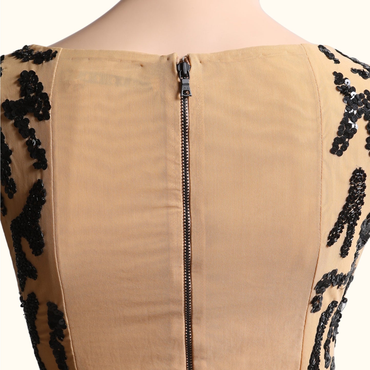 ALICE + OLIVIA Tan Silk Bodycon Dress with Black Sequins