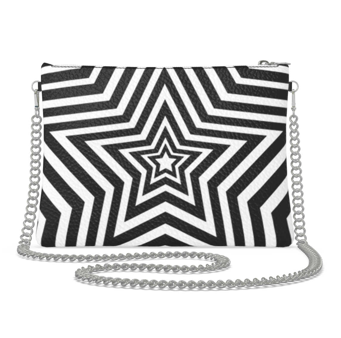 UNTITLED BOUTIQUE Black and White Leather Star Crossbody Bag with Silver Chain - Limited Edition
