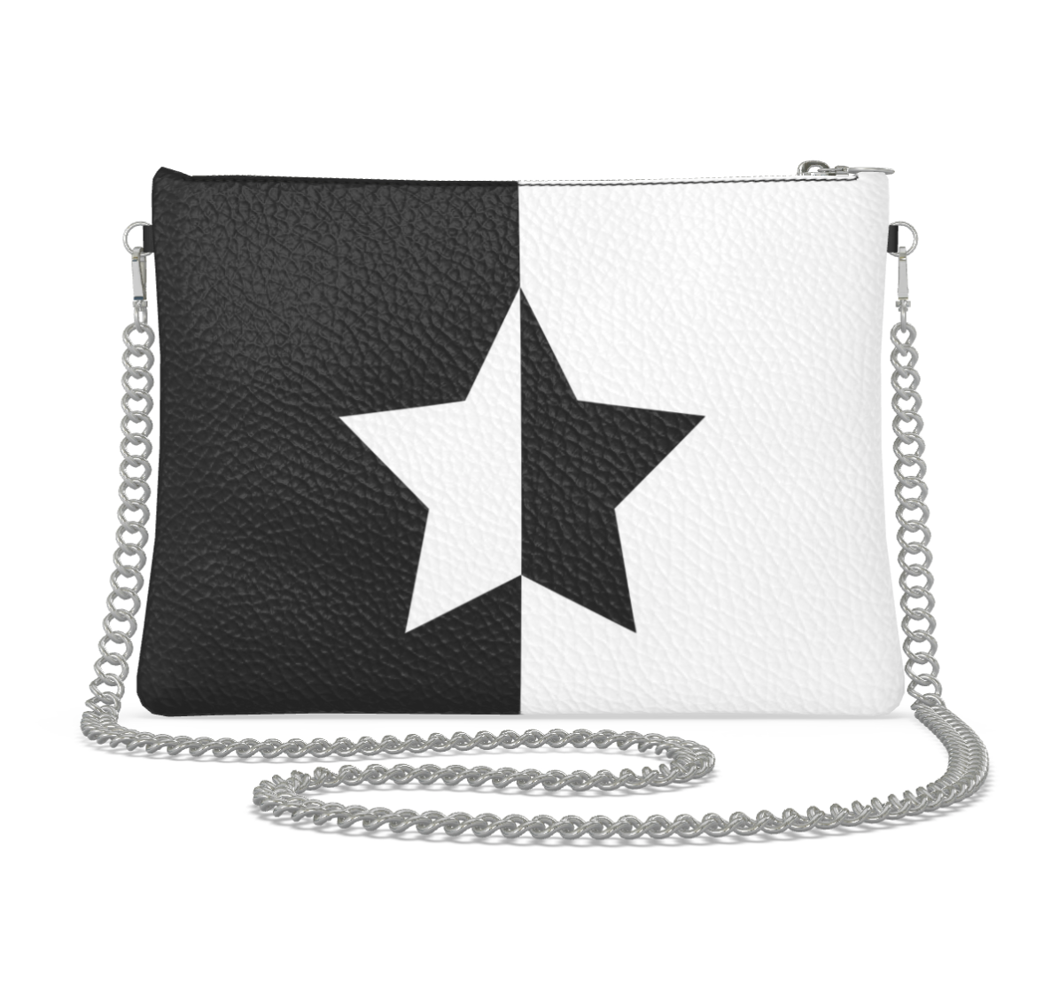 UNTITLED BOUTIQUE Black and White Yin-Yang Leather Star Crossbody Bag with Silver Chain - Limited Edition