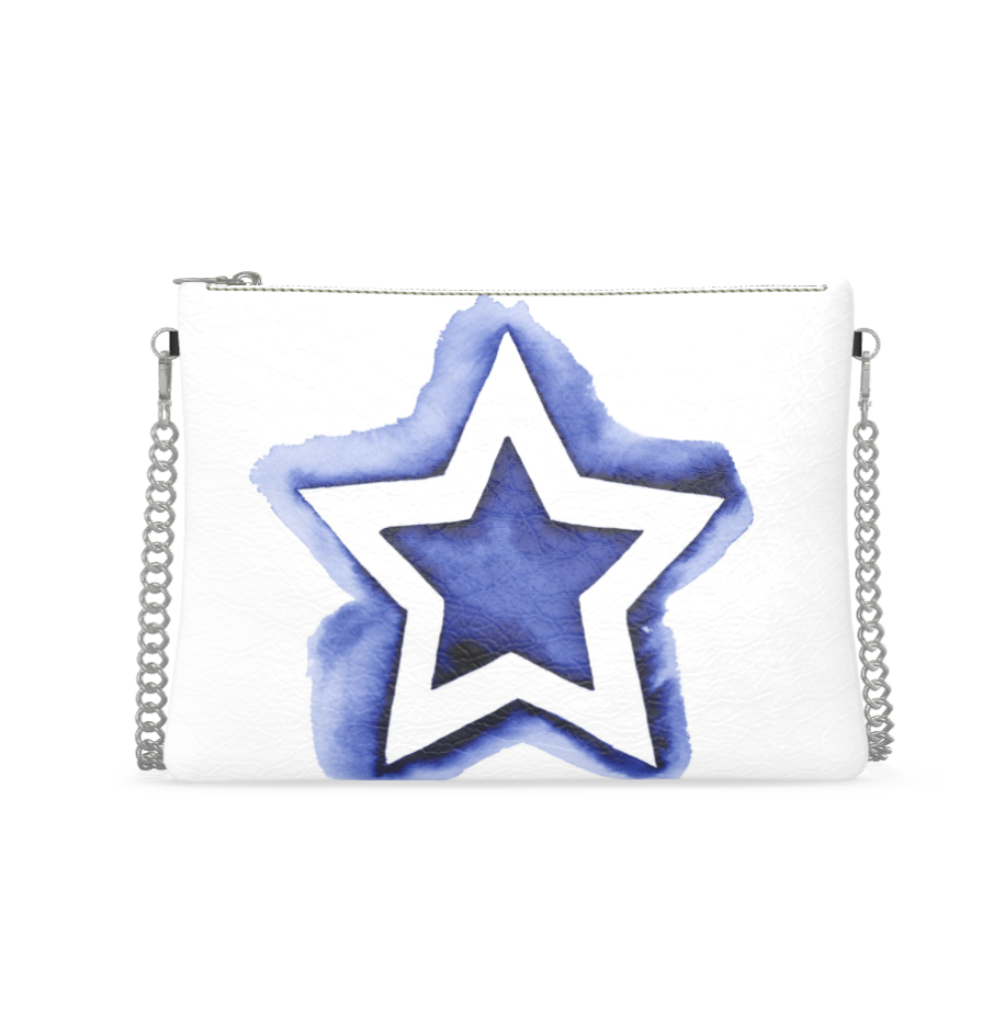 UNTITLED BOUTIQUE White and Blue Leather Star Crossbody Bag with Silver Chain - Limited Edition