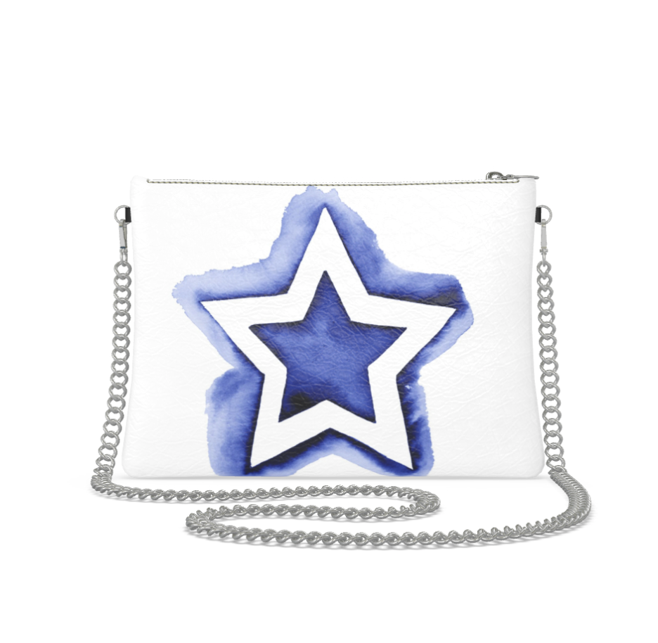 UNTITLED BOUTIQUE White and Blue Leather Star Crossbody Bag with Silver Chain - Limited Edition