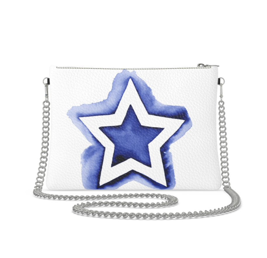 UNTITLED BOUTIQUE White and Blue Leather Star Crossbody Bag with Silver Chain - Limited Edition