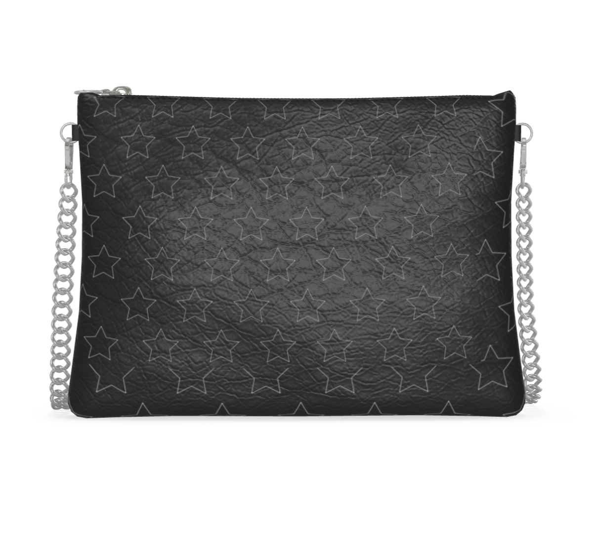 UNTITLED BOUTIQUE Black Leather Stars Crossbody Bag with Silver Chain - Limited Edition
