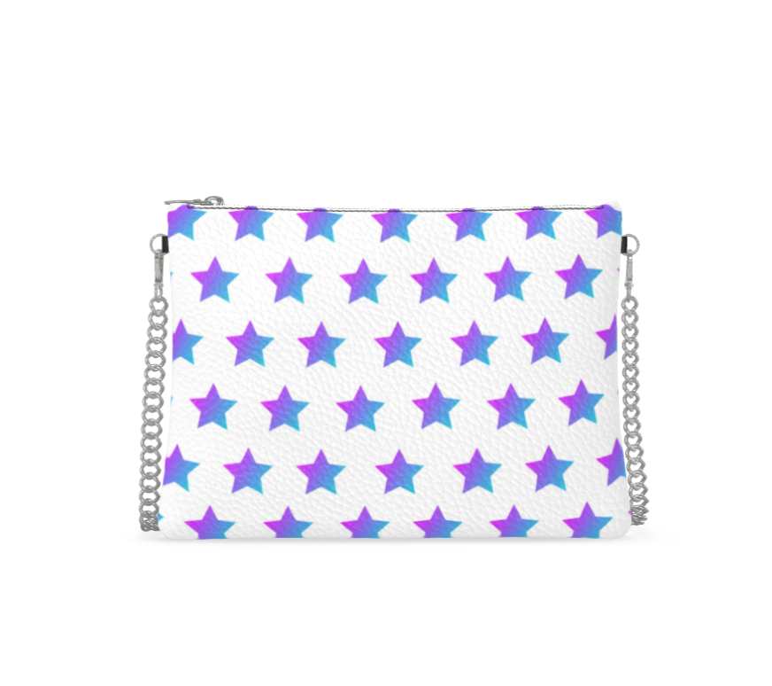 UNTITLED BOUTIQUE White Leather Stars Crossbody Bag with Silver Chain - Limited Edition