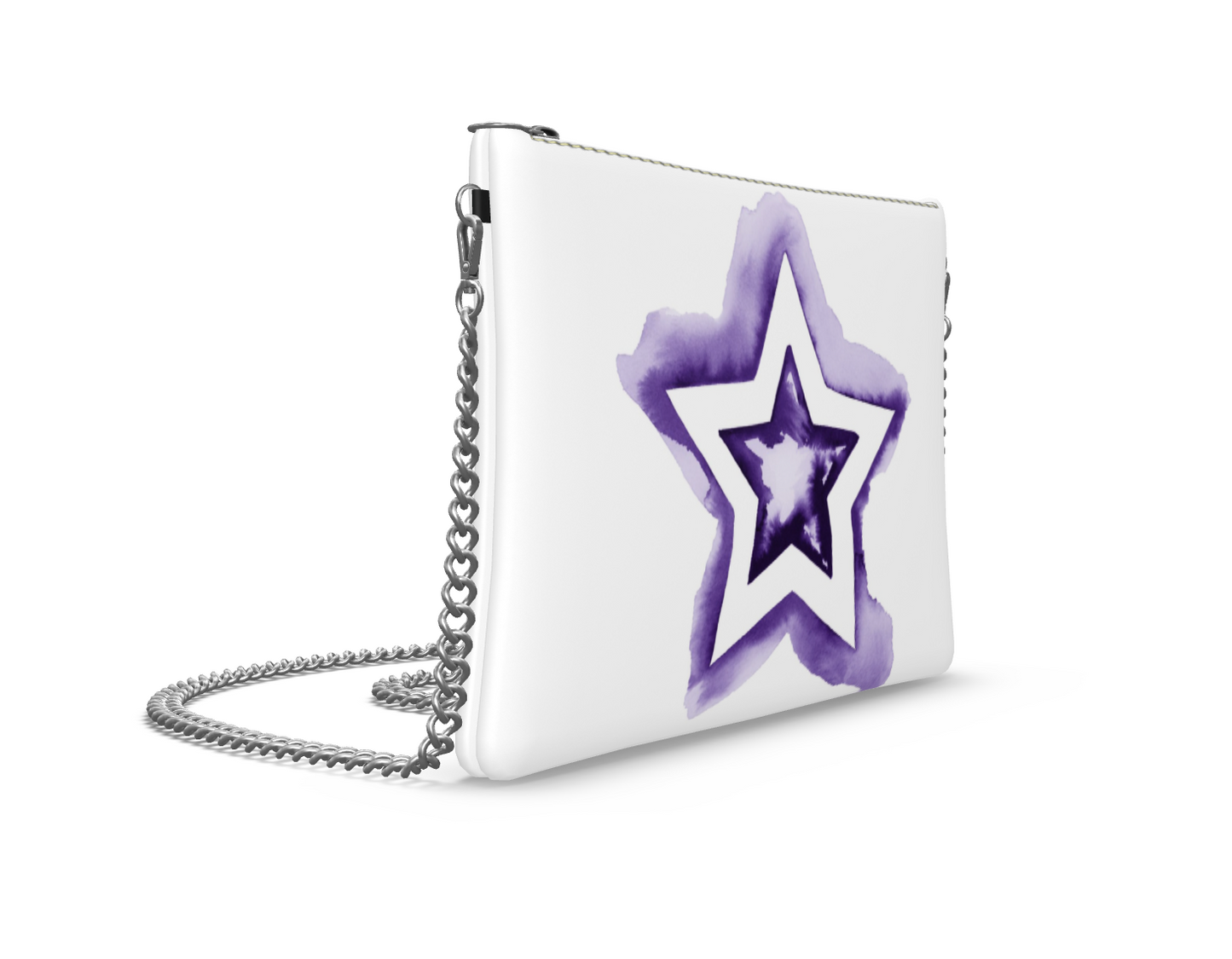 UNTITLED BOUTIQUE Purple and White Leather Star Crossbody Bag with Silver Chain - Limited Edition