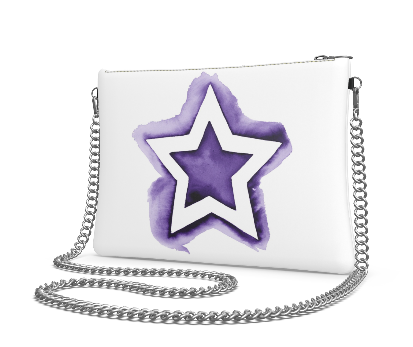 UNTITLED BOUTIQUE Purple and White Leather Star Crossbody Bag with Silver Chain - Limited Edition