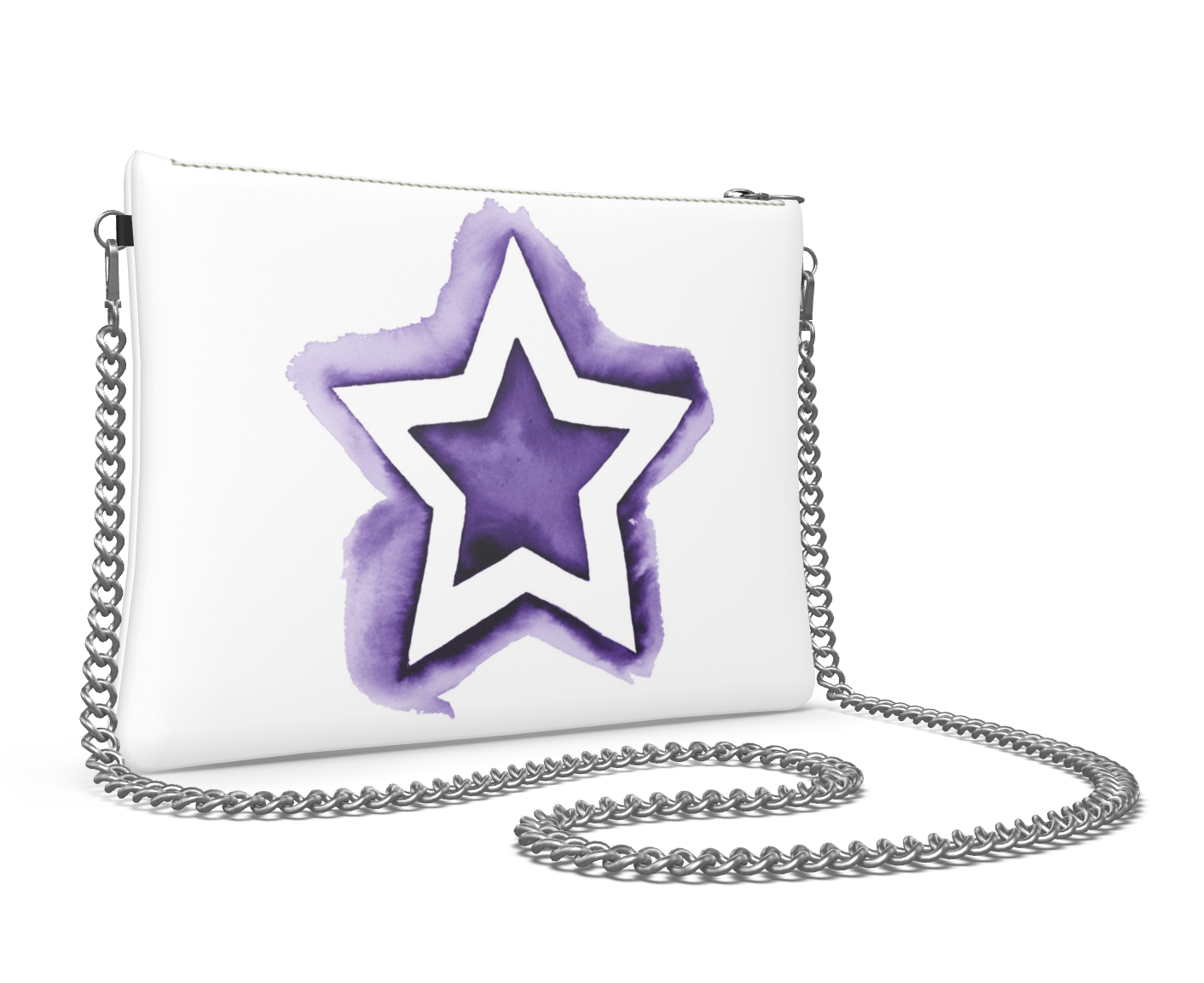 UNTITLED BOUTIQUE Purple and White Leather Star Crossbody Bag with Silver Chain - Limited Edition