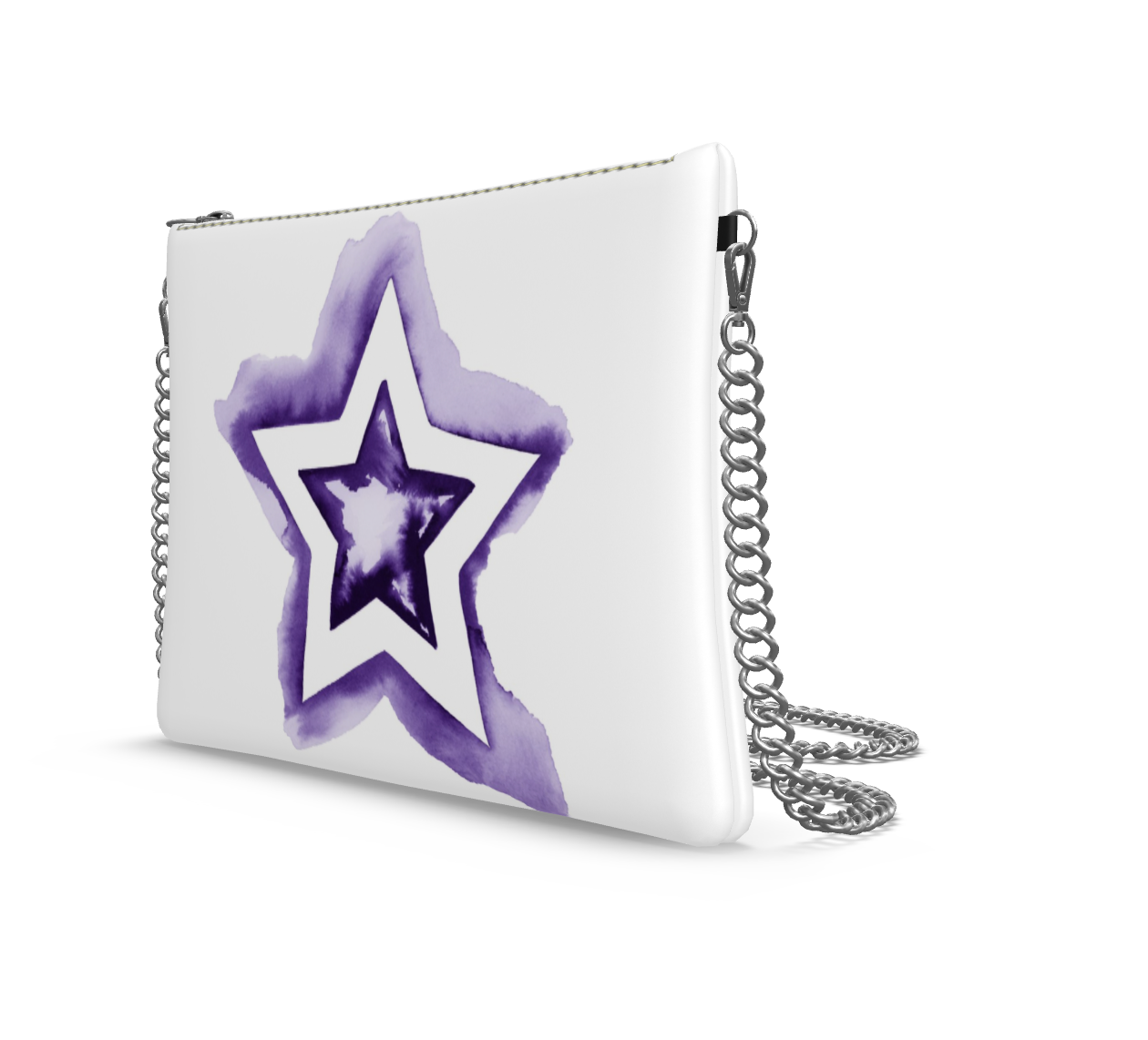 UNTITLED BOUTIQUE Purple and White Leather Star Crossbody Bag with Silver Chain - Limited Edition