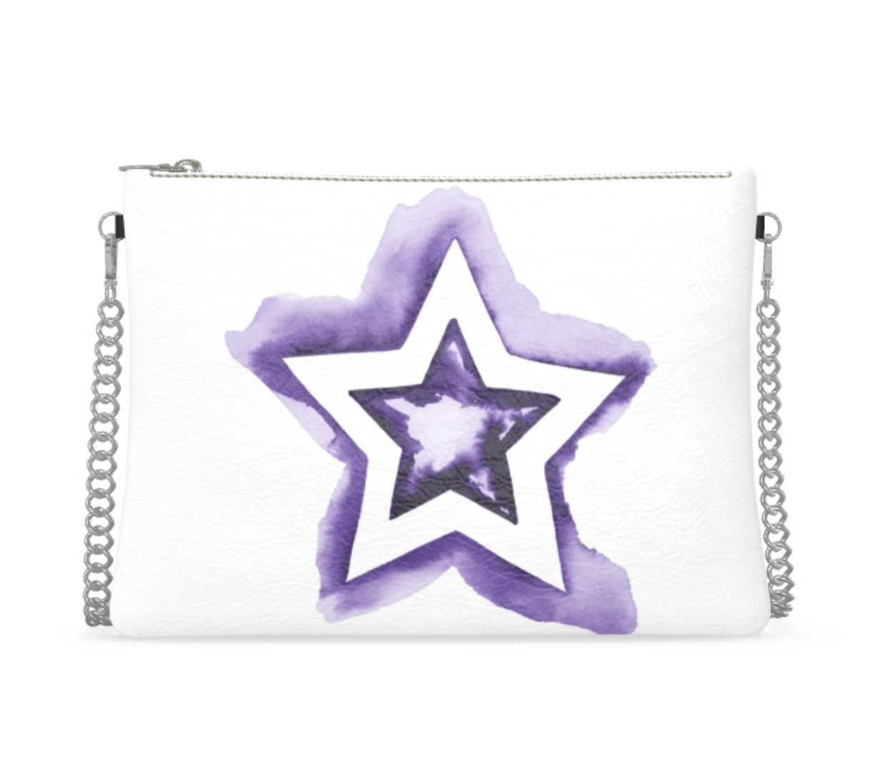 UNTITLED BOUTIQUE Purple and White Leather Star Crossbody Bag with Silver Chain - Limited Edition