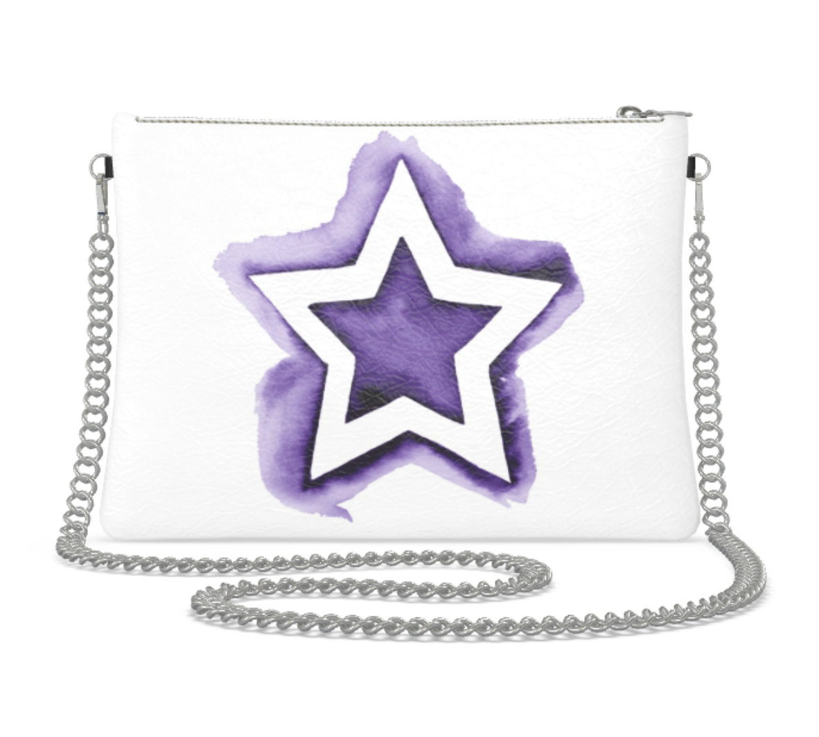 UNTITLED BOUTIQUE Purple and White Leather Star Crossbody Bag with Silver Chain - Limited Edition