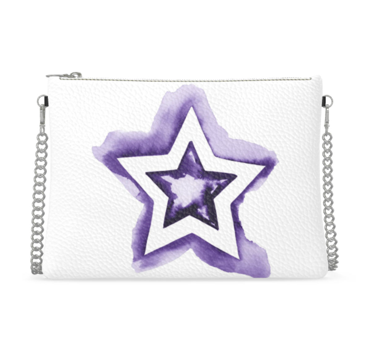 UNTITLED BOUTIQUE Purple and White Leather Star Crossbody Bag with Silver Chain - Limited Edition