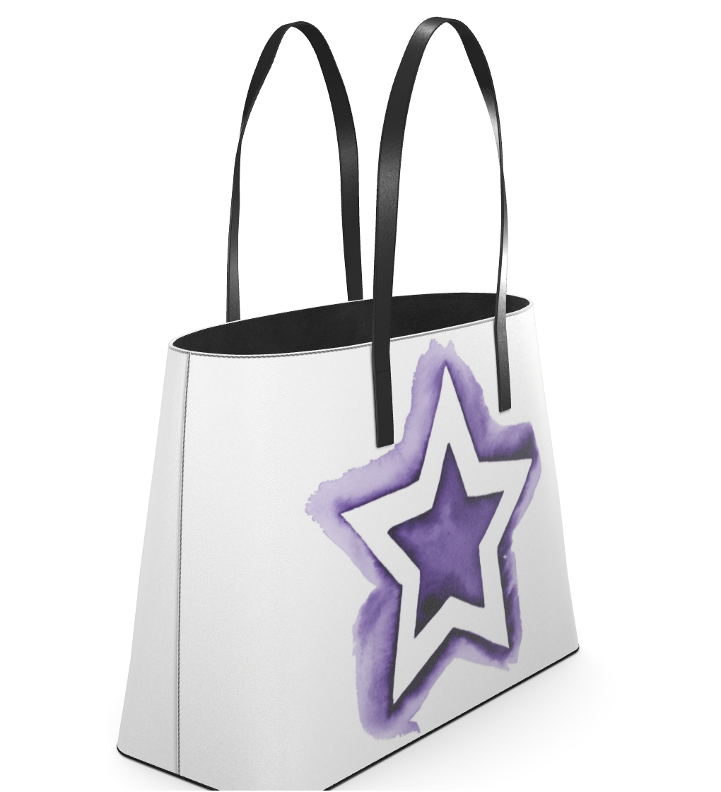 UNTITLED BOUTIQUE White and Purple Kika Leather Star Tote Bag - Limited Edition