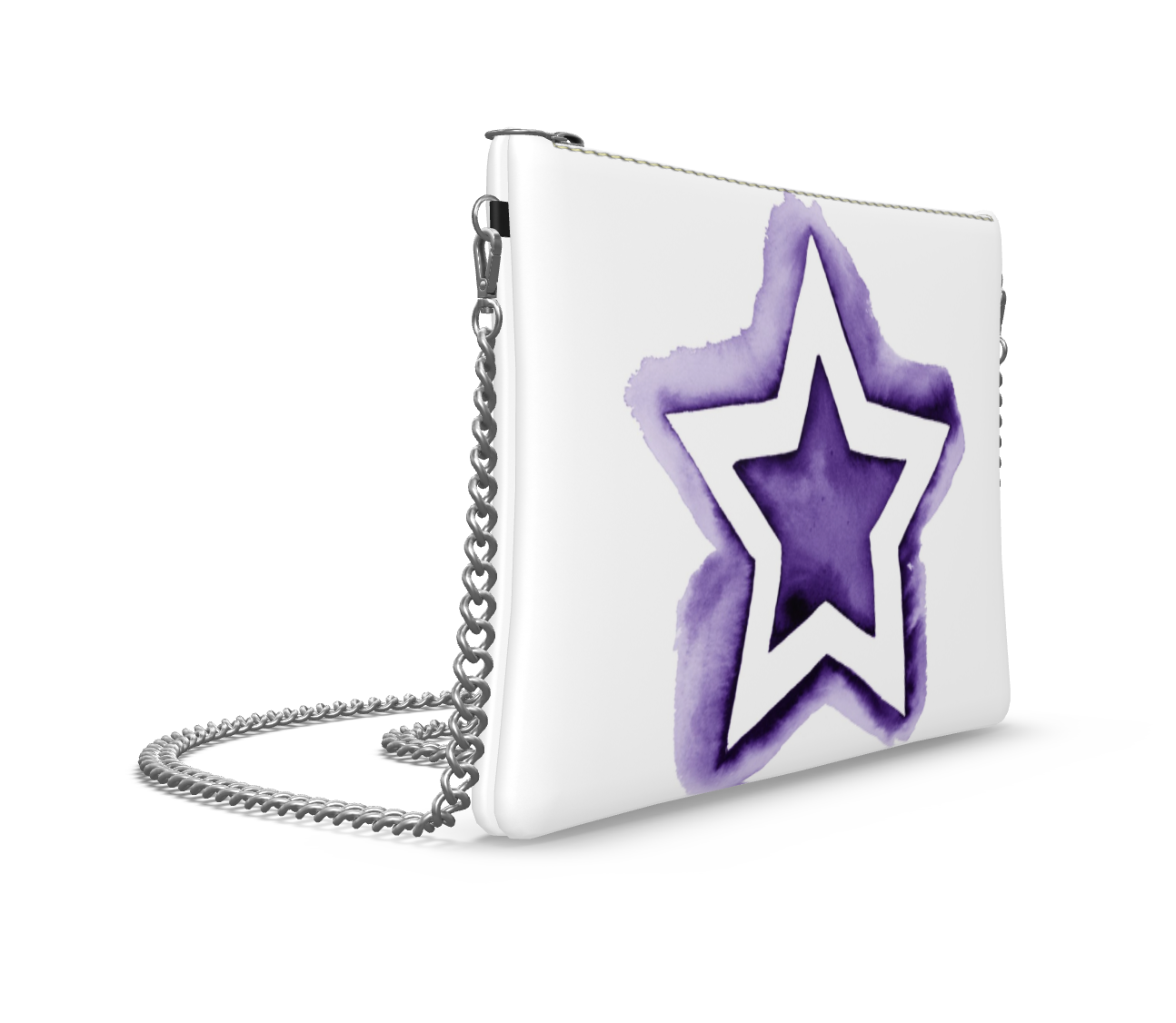 UNTITLED BOUTIQUE White and Purple Leather Crossbody Bag with Silver Chain - Limited Edition