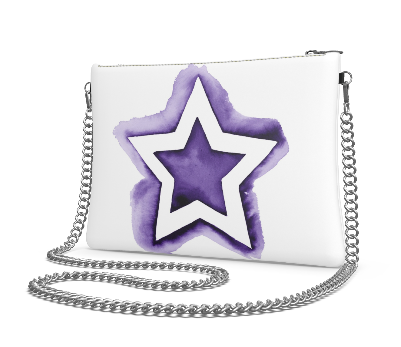 UNTITLED BOUTIQUE White and Purple Leather Crossbody Bag with Silver Chain - Limited Edition