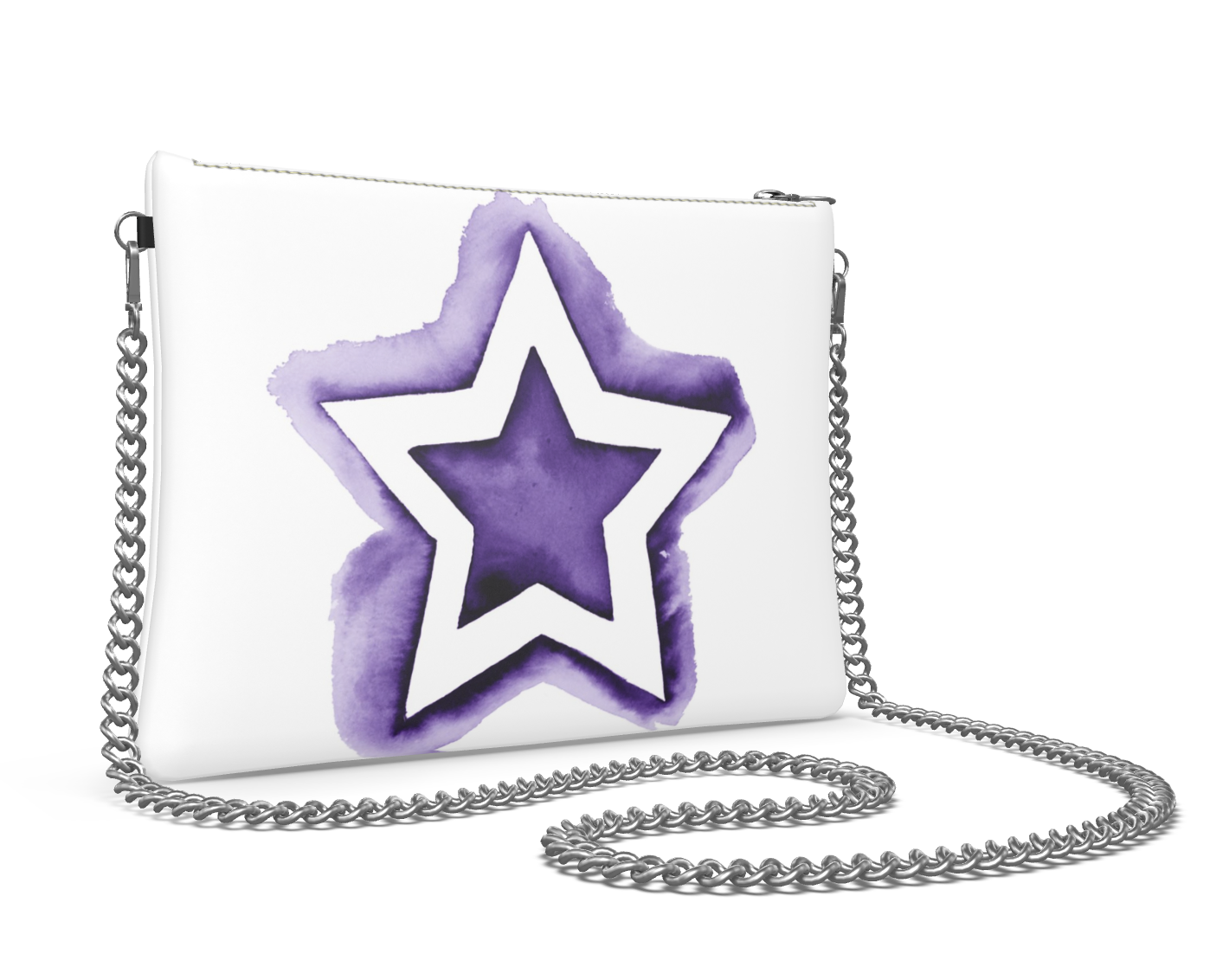 UNTITLED BOUTIQUE White and Purple Leather Crossbody Bag with Silver Chain - Limited Edition