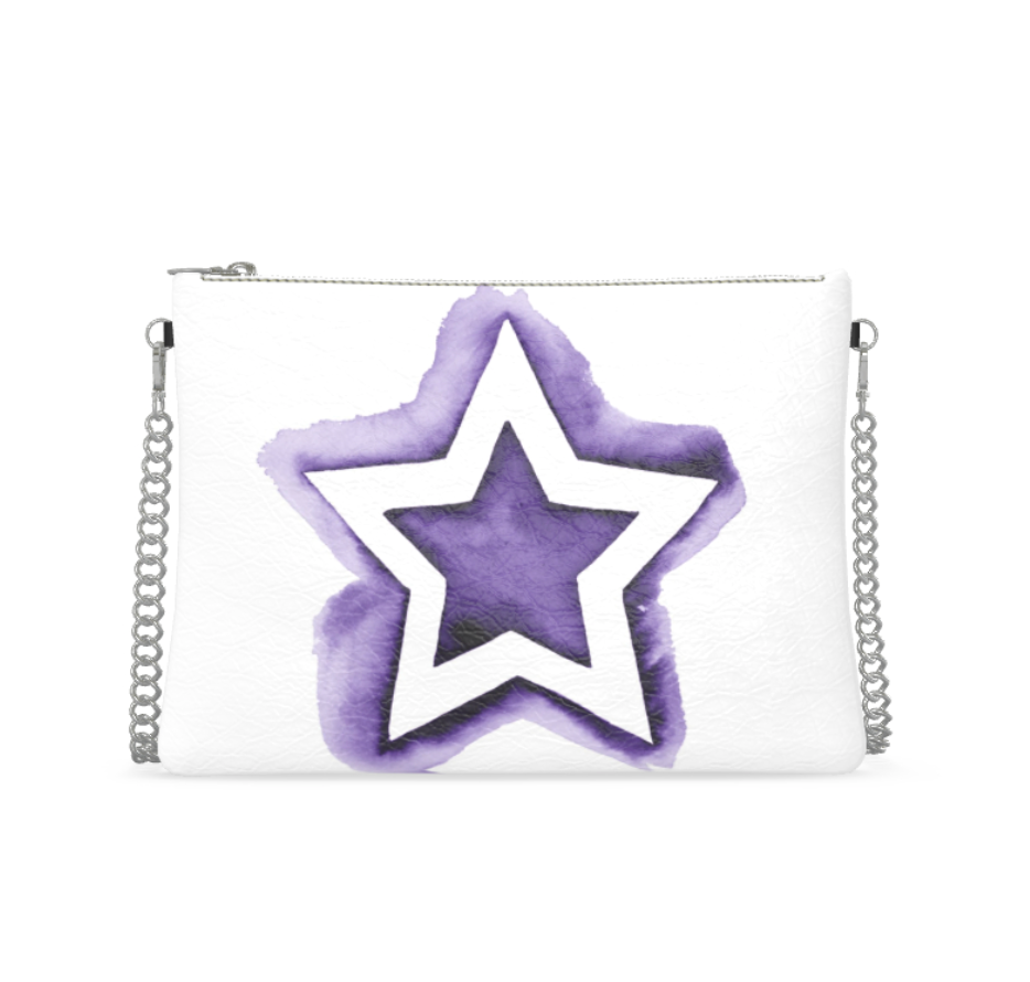 UNTITLED BOUTIQUE White and Purple Leather Crossbody Bag with Silver Chain - Limited Edition