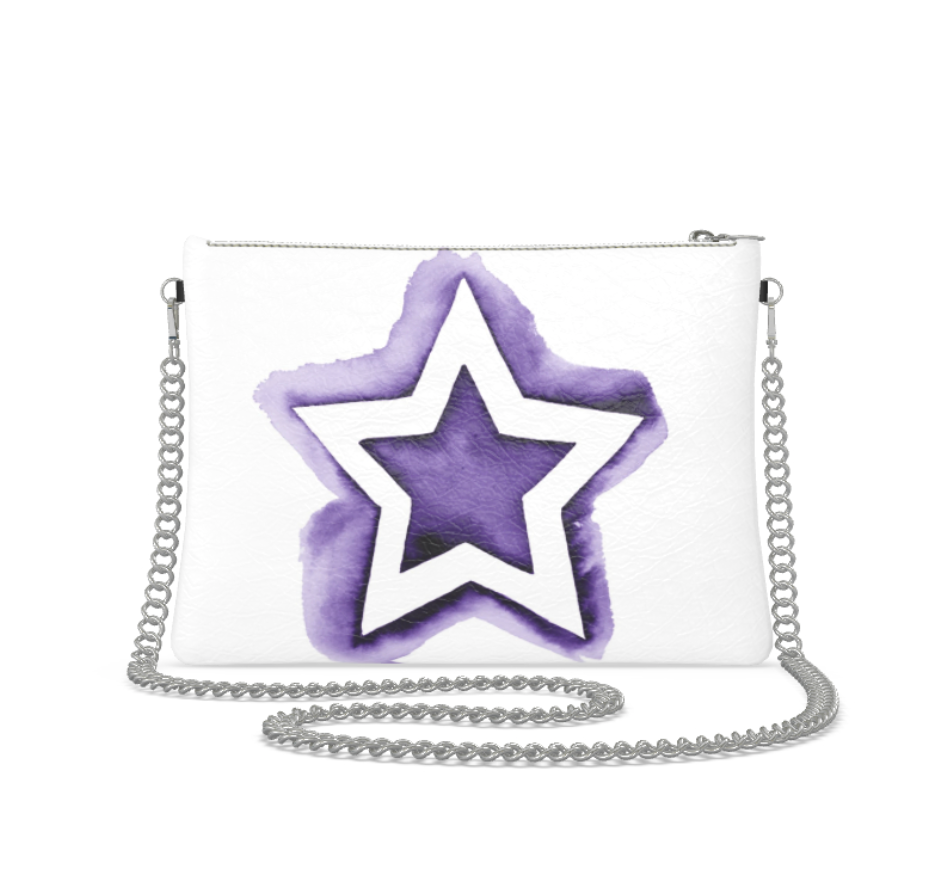 UNTITLED BOUTIQUE White and Purple Leather Crossbody Bag with Silver Chain - Limited Edition