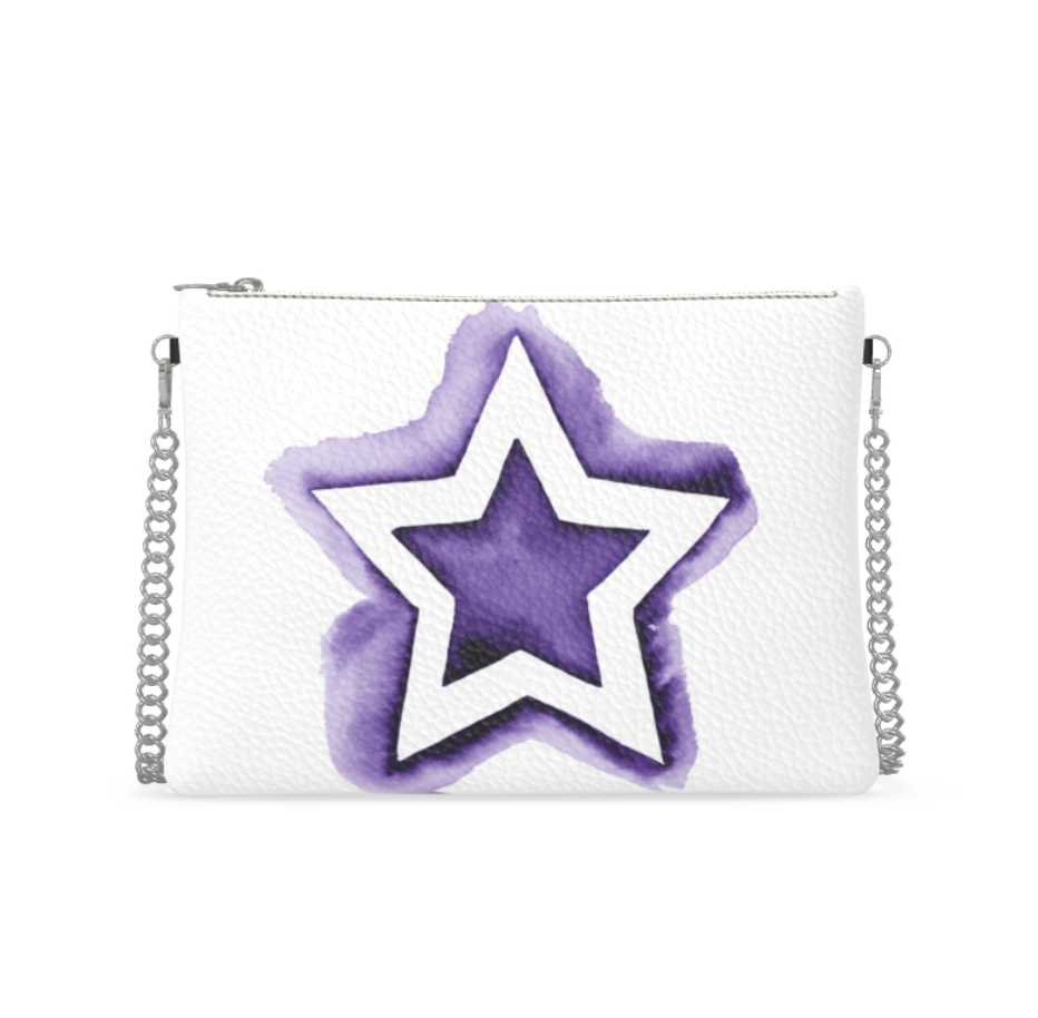 UNTITLED BOUTIQUE White and Purple Leather Crossbody Bag with Silver Chain - Limited Edition
