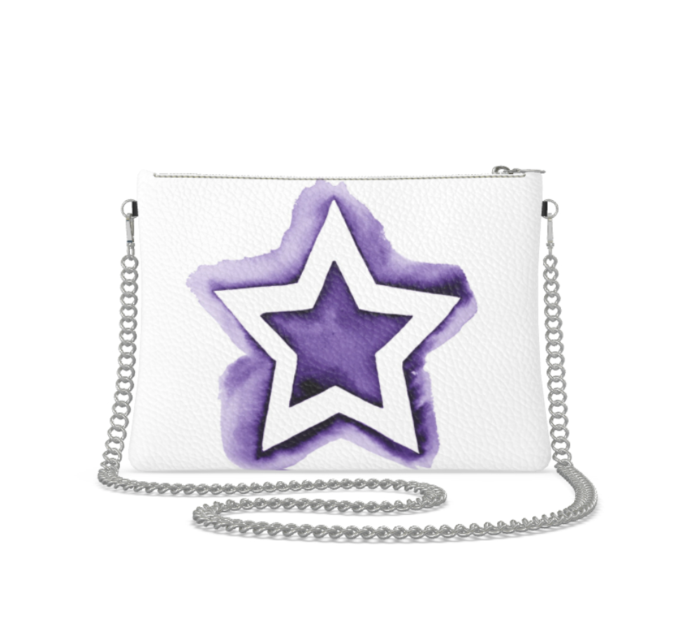 UNTITLED BOUTIQUE White and Purple Leather Crossbody Bag with Silver Chain - Limited Edition