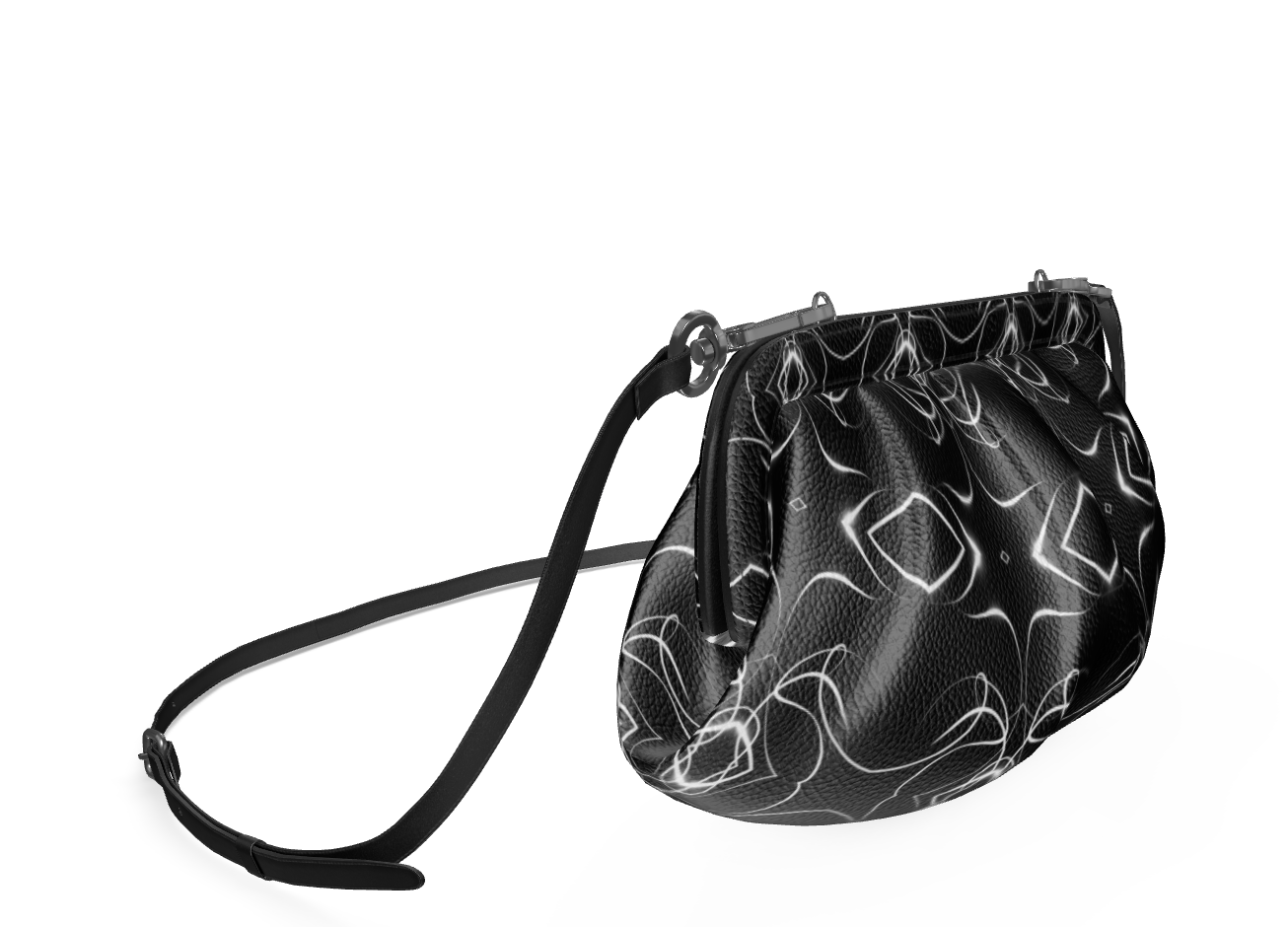 UNTITLED x Indira Cesarine "Lumière" Series Black and White Kaleidoscopic Pleated Soft Frame Bag - Limited Edition