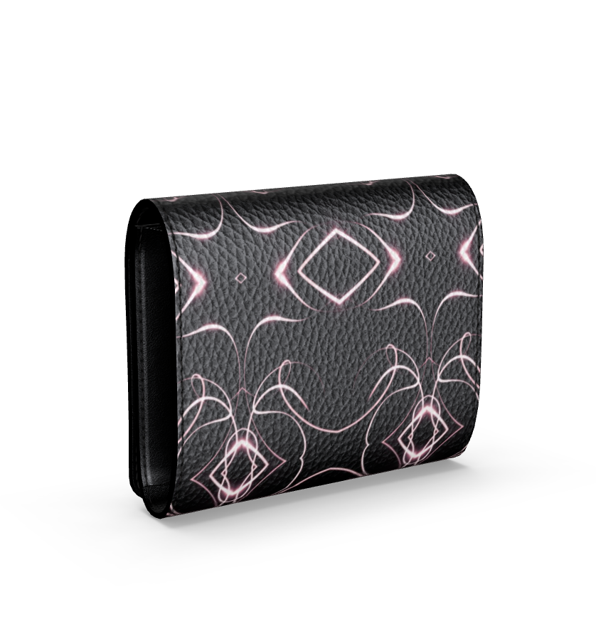 UNTITLED x Indira Cesarine "Lumière" Series Black and Pink Kaleidoscopic Small Leather Foldover Wallet - Limited Edition