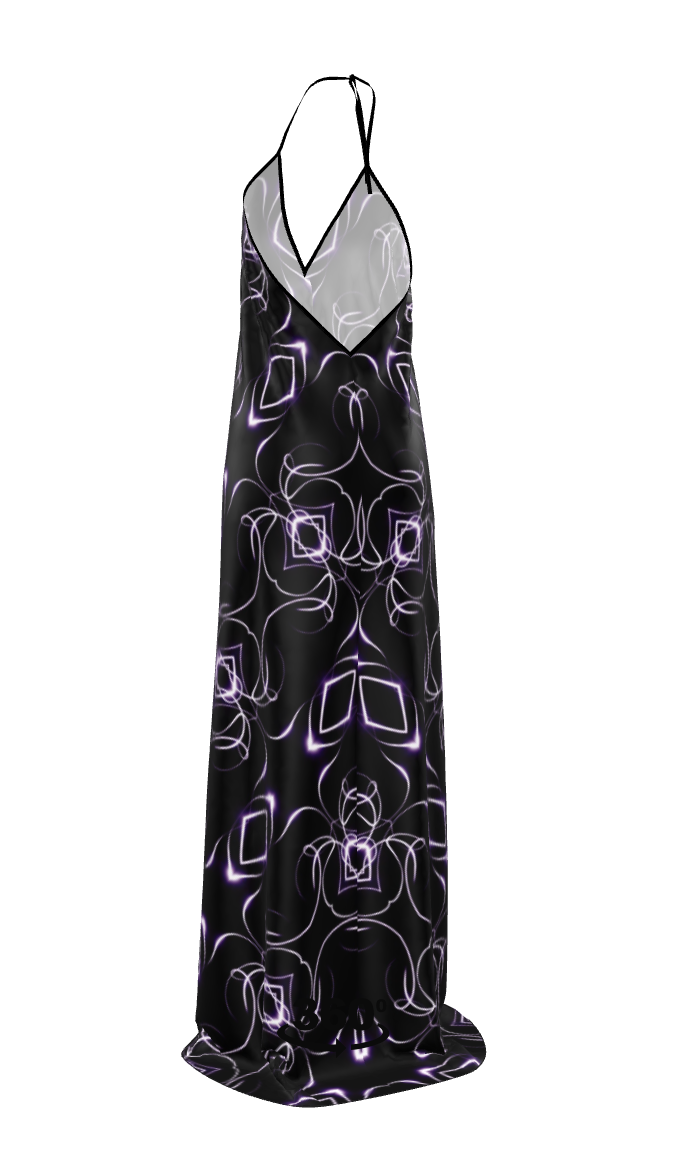 UNTITLED x Indira Cesarine "Lumière" Series Black and Violet Kaleidoscopic Halter Neck Backless Dress - Limited Edition
