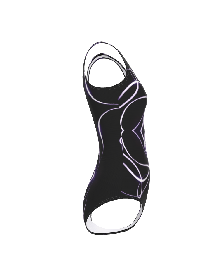 UNTITLED x Indira Cesarine "Lumière" Series Black and Violet-Pink Kaleidoscopic Swimsuit - Limited Edition