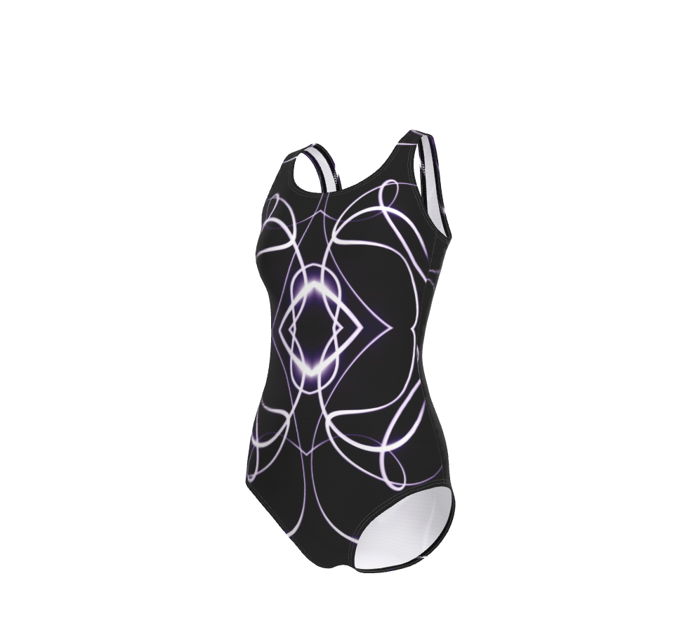 UNTITLED x Indira Cesarine "Lumière" Series Black and Violet-Pink Kaleidoscopic Swimsuit - Limited Edition