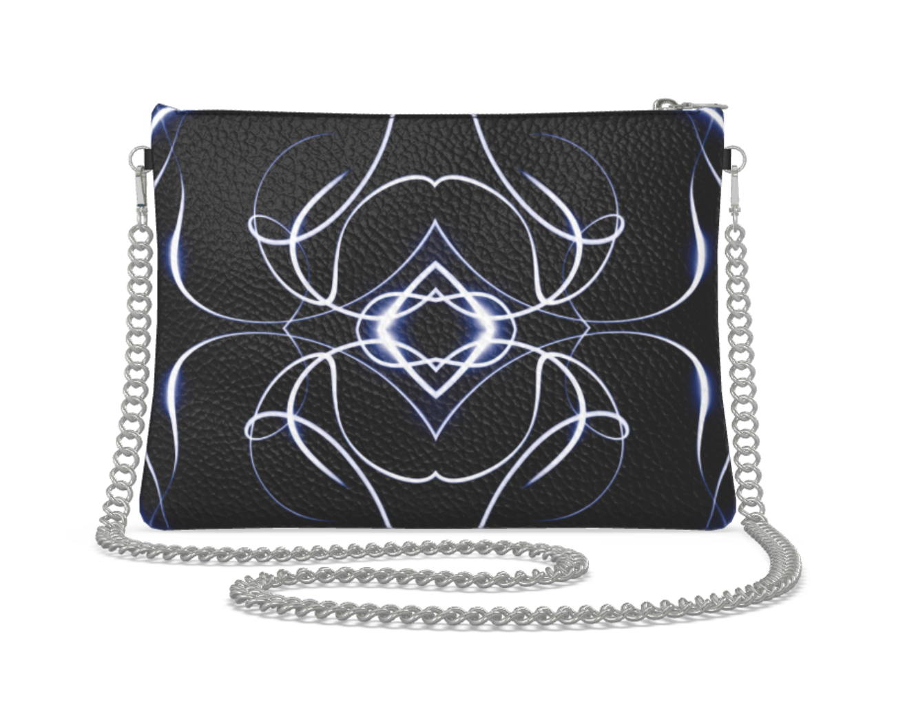 UNTITLED x Indira Cesarine "Lumière" Series Black and Blue Kaleidoscopic Leather Crossbody Bag with Silver Chain - Limited Edition