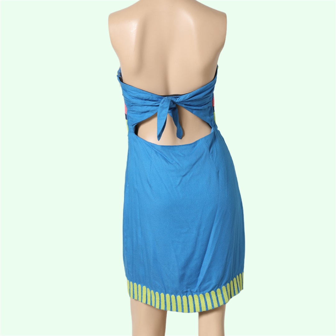 MARA HOFFMAN Blue Multicolor Printed Strapless Mini Dress