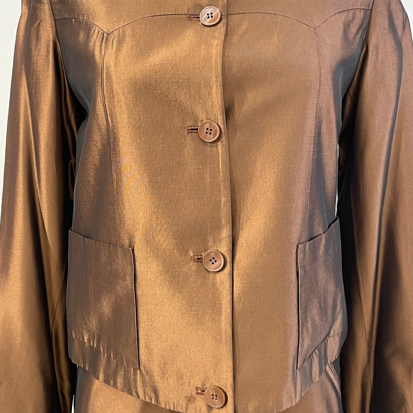 MARK EISEN Vintage Y2K Bronze Satin Blazer + Mini Skirt Set