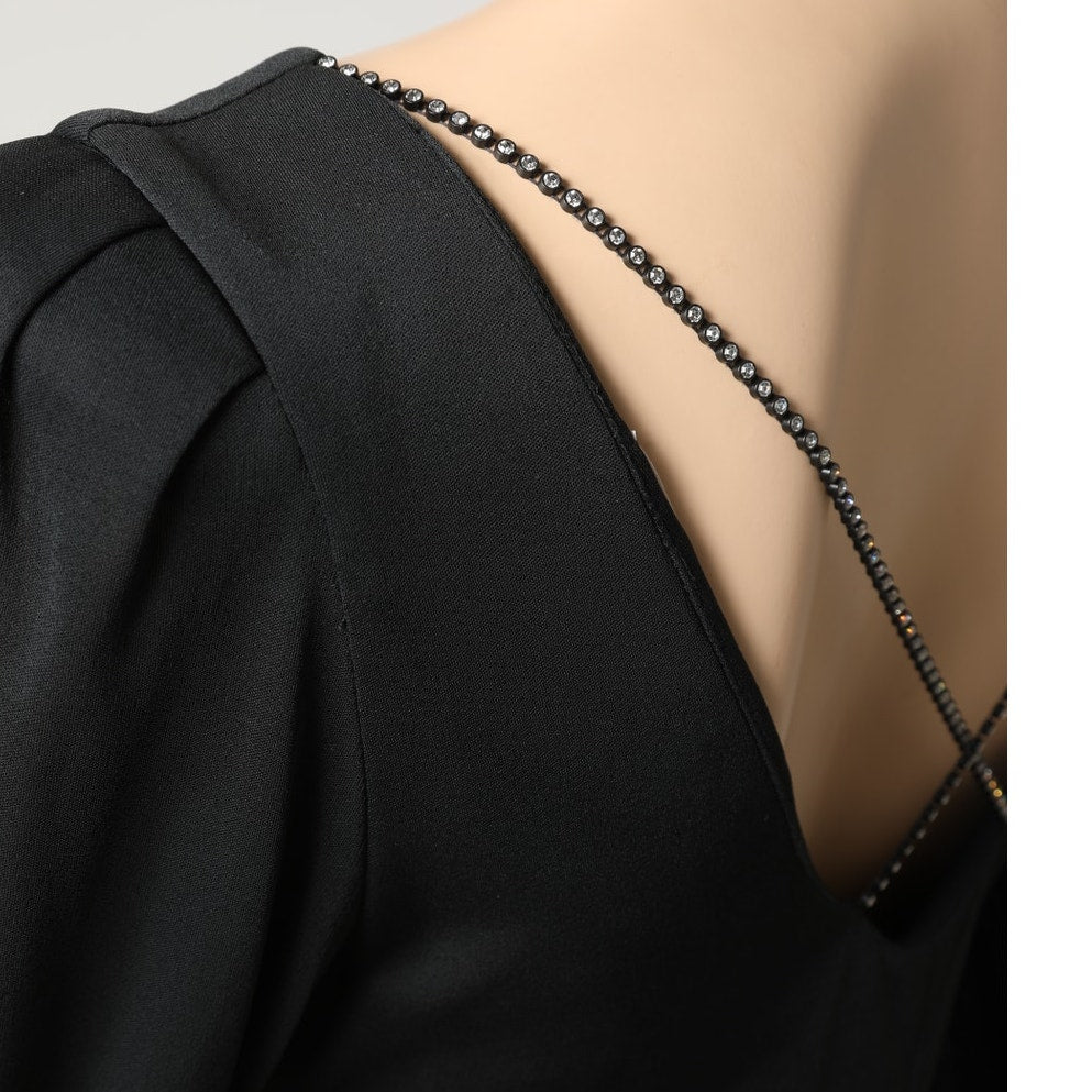 DIANE VON FURSTENBERG Black Rhinestone Back Vintage Long Sleeve Dress