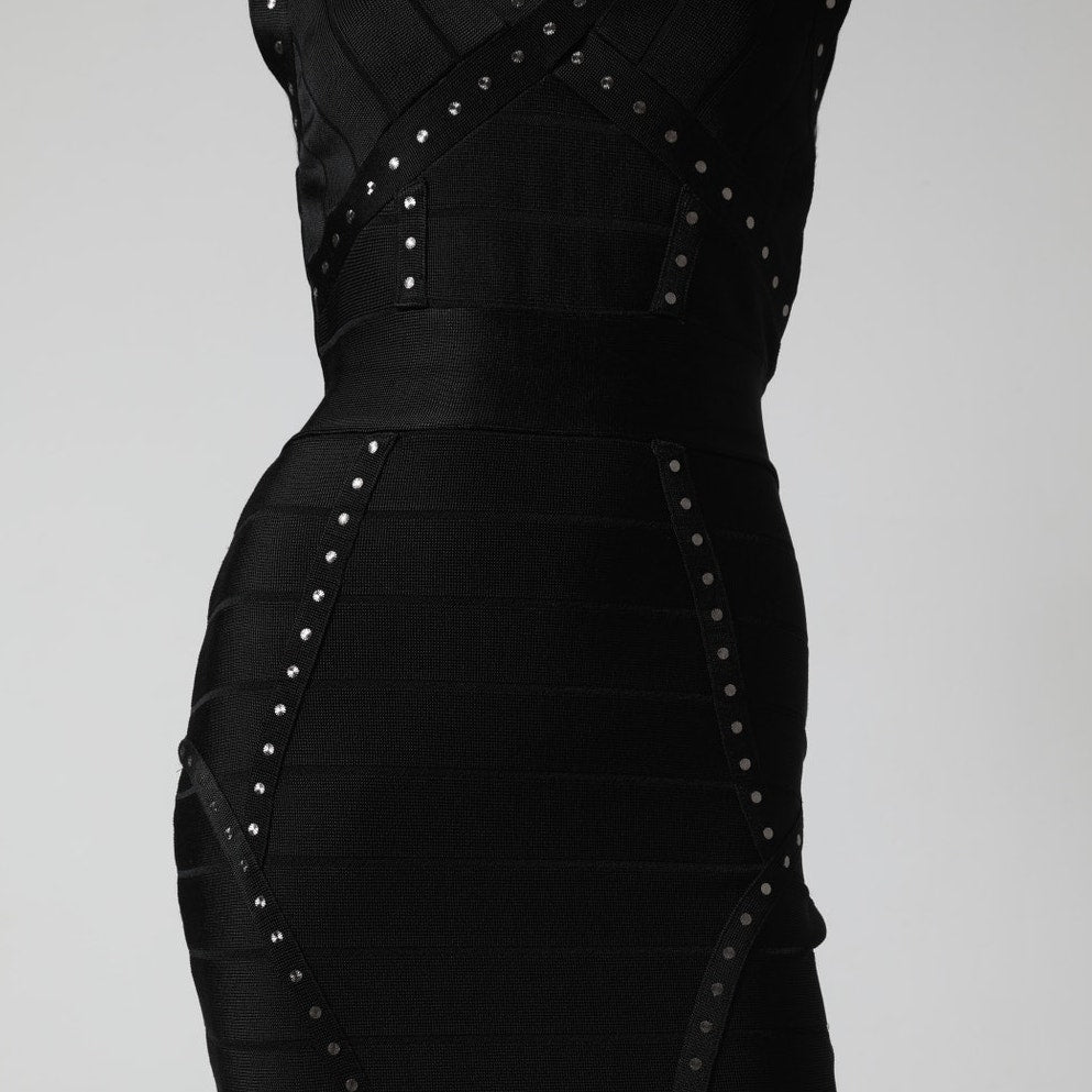 FRENCH CONNECTION Black Studded Bandage Bodycon Dress