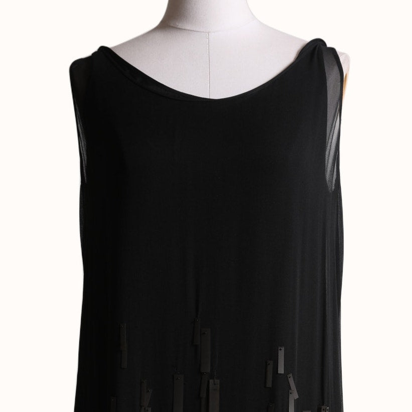 DIANE VON FURSTENBERG Vintage Black Silk Sleeveless Fringe Flapper Mini Dress
