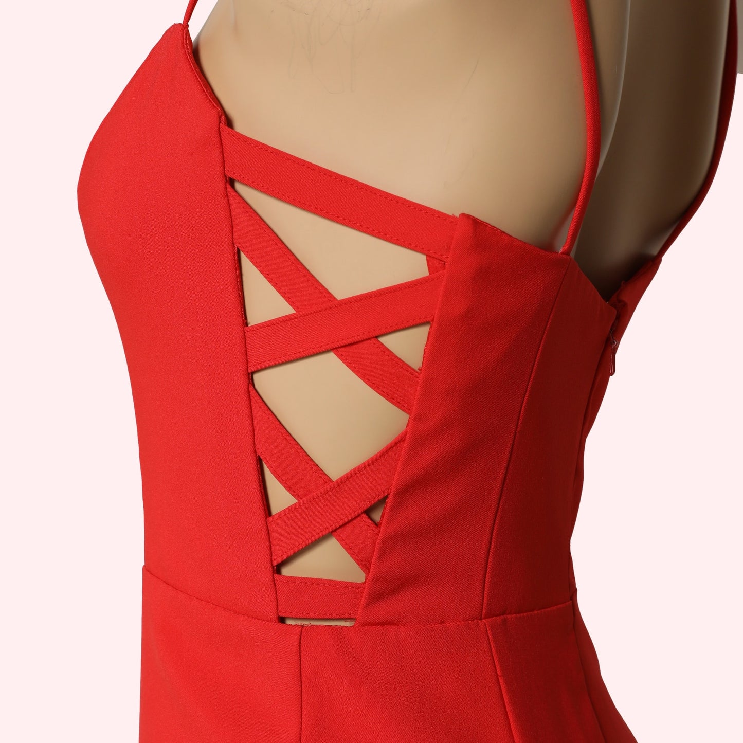 THEIA Red Side Panel Strappy Sheath Knee Length Dress