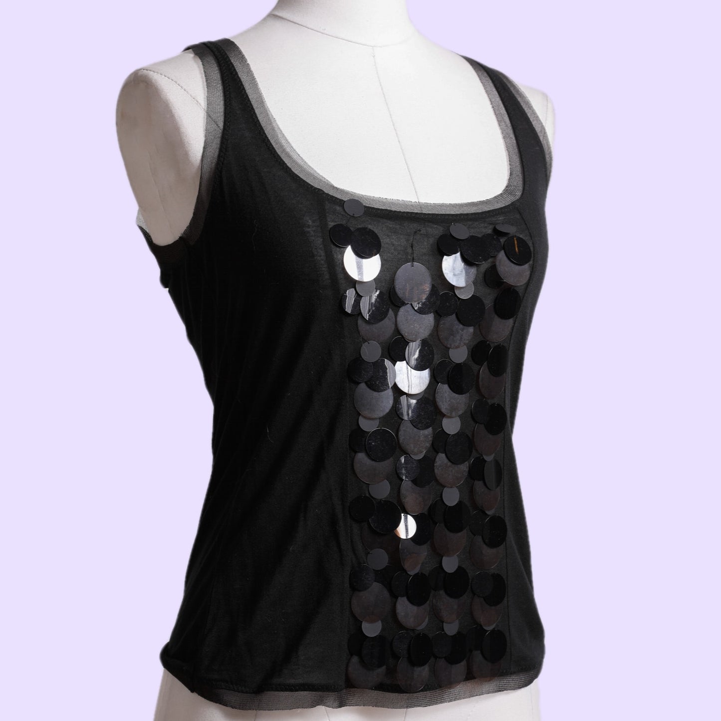 KOOKAI Vintage Black Sequin Sheer Top