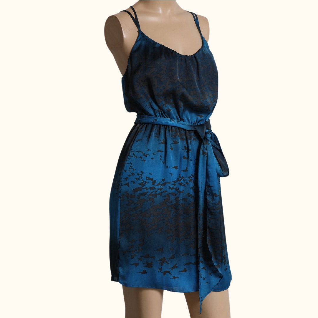 REBECCA TAYLOR Blue Printed Mini Slip Dress