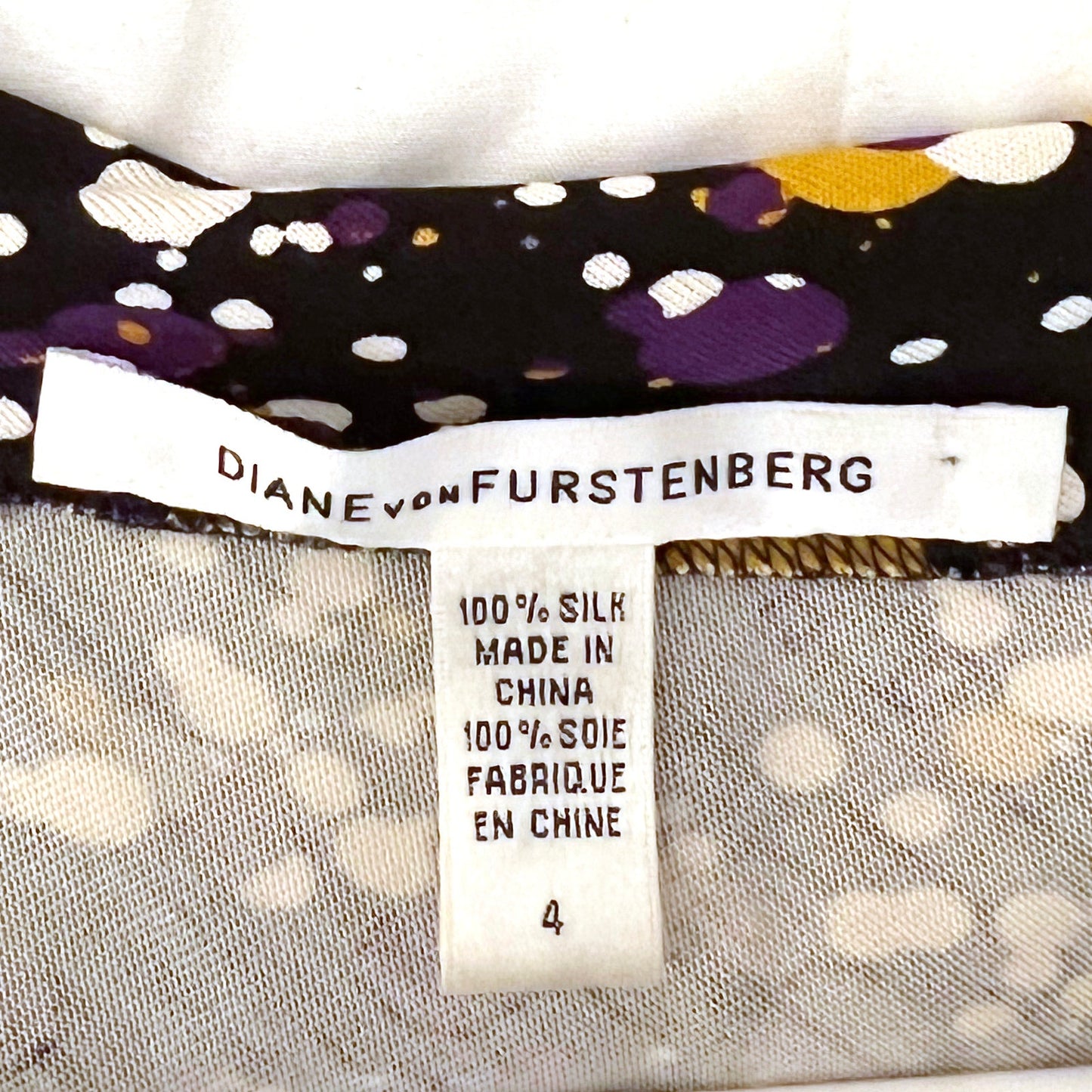 DIANE VON FURSTENBERG Multicolor Paint Splatter Long Sleeve Silk Dress
