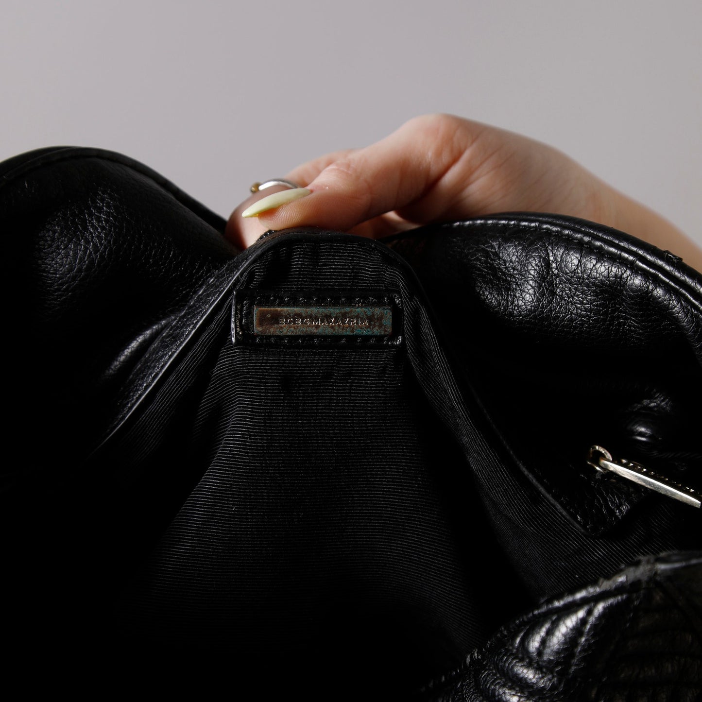 BCBGMAXAZRIA Vintage Black Leather Textured Shoulder Bag Tote