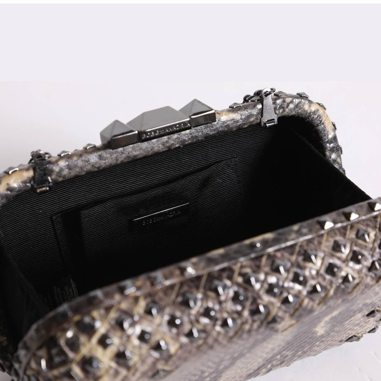 BCBGMAXAZRIA Brown Snakeskin Studded Clutch Crossbody Purse