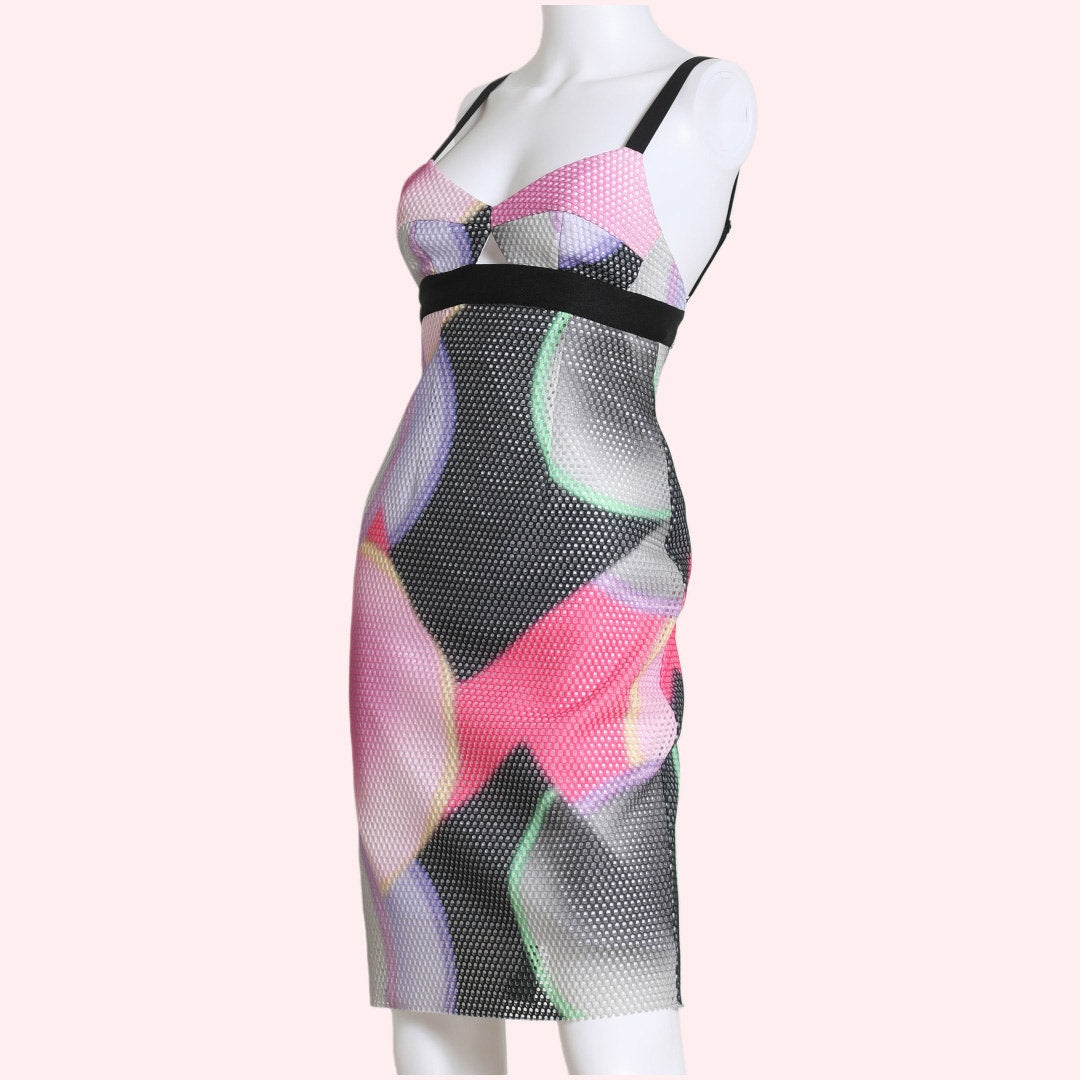 MILLY Pink Multicolor Printed Sheath Sleeveless Mini Dress