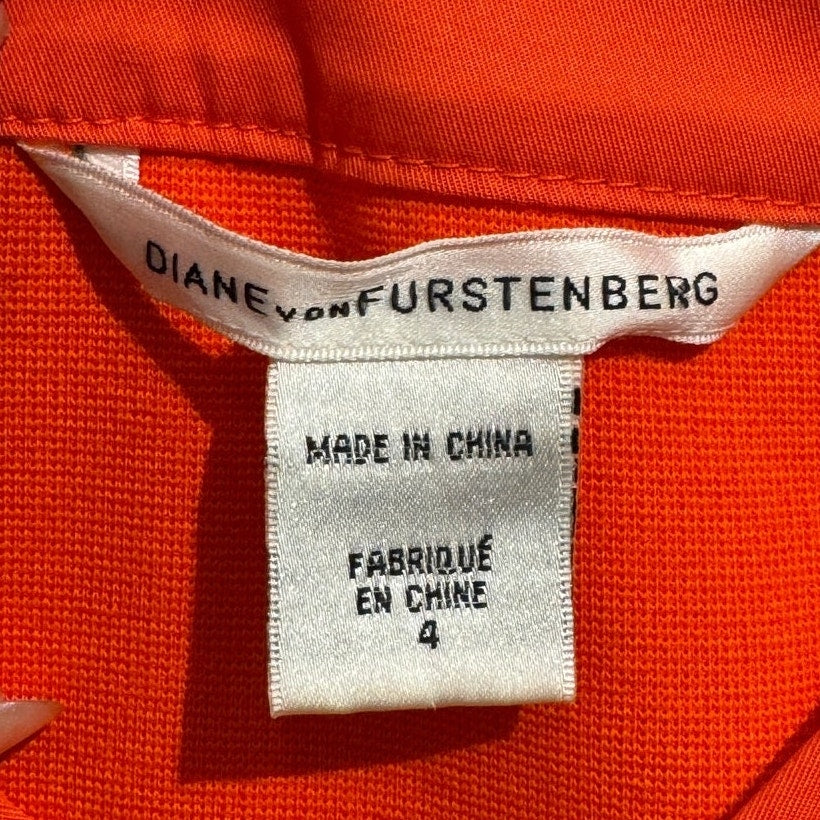 DIANE VON FURSTENBERG Orange V-Neck Button-Up Mini Dress