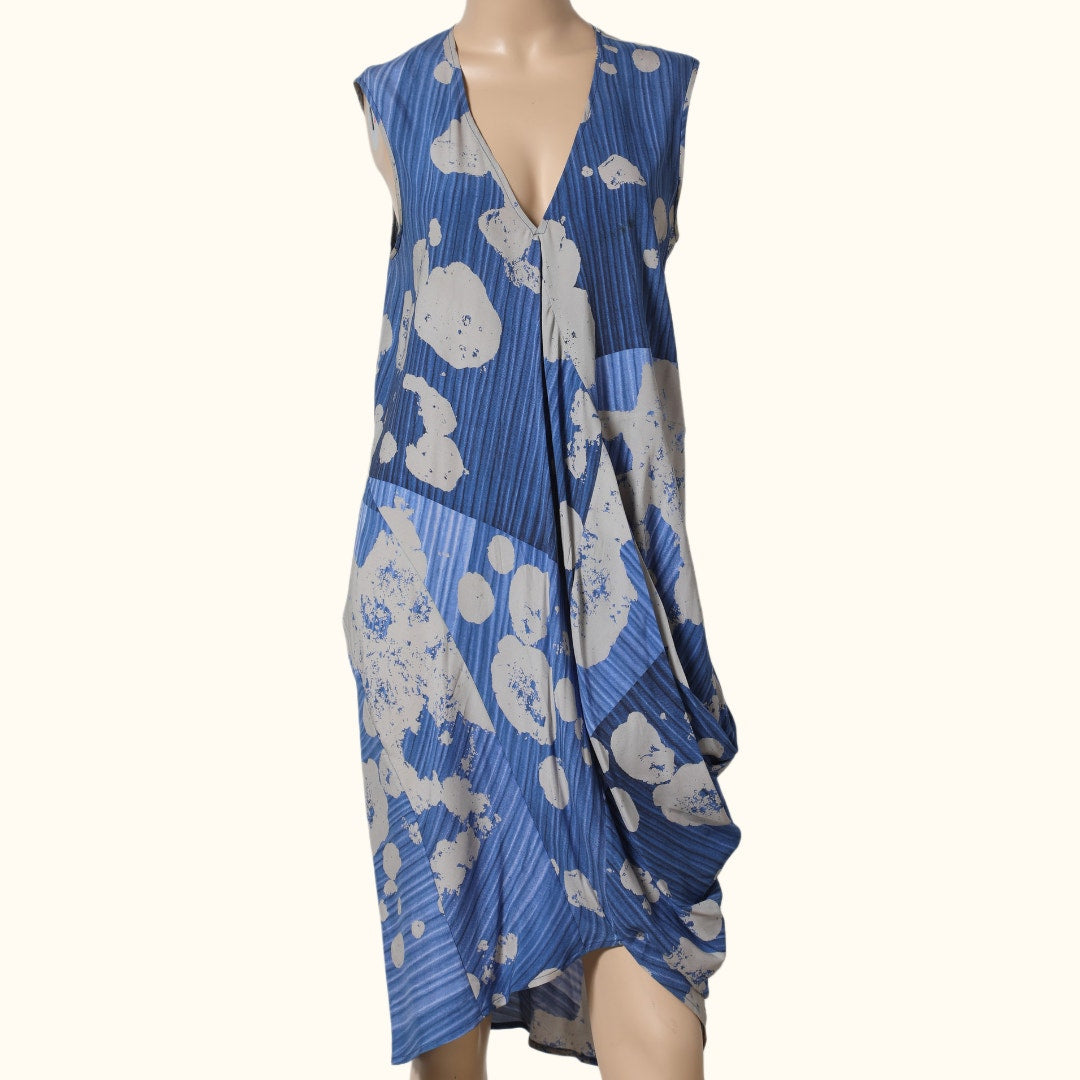 ZERO + MARIA CORNEJO Blue Silk Multicolor Abstract Patterned Dress