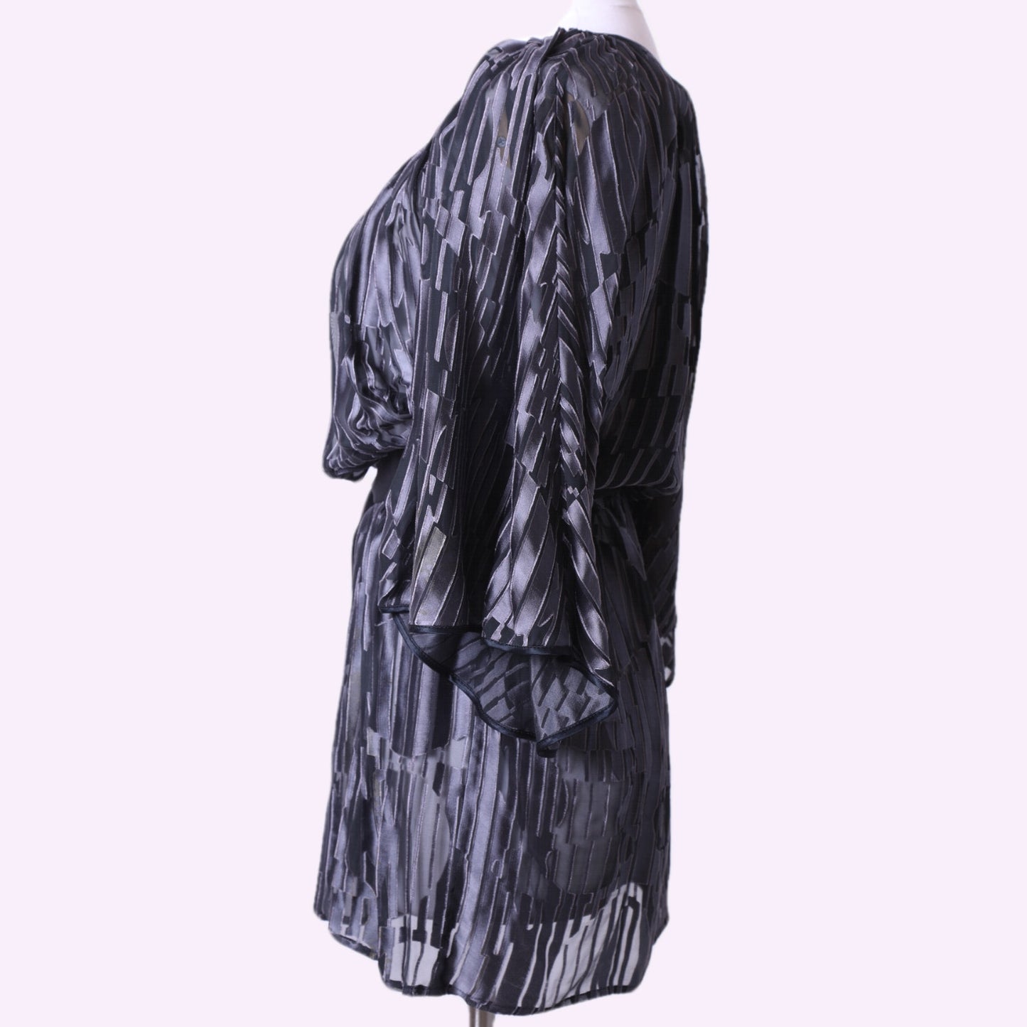 CATHERINE MALANDRINO Black + Silver Geometric Vintage Silk Dress
