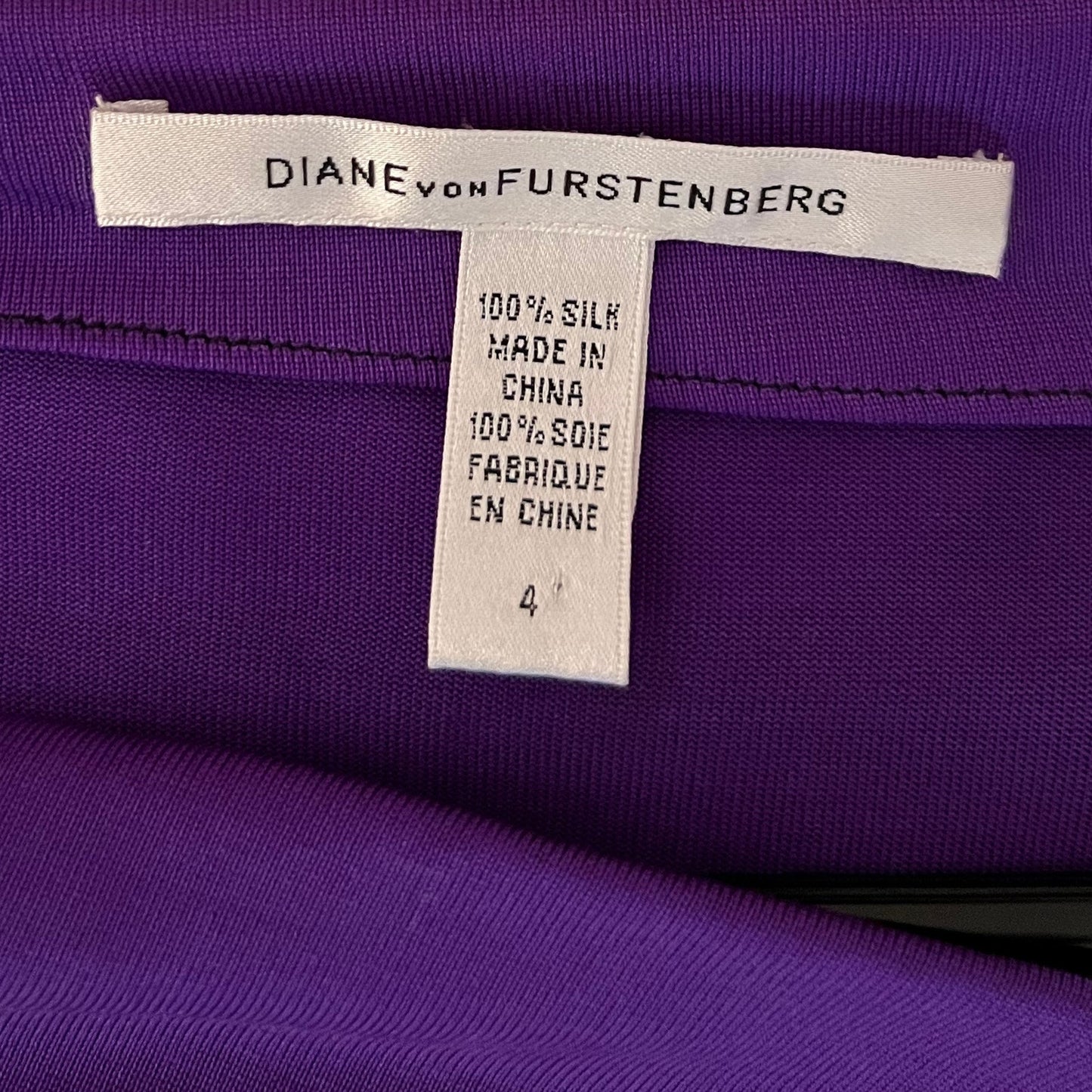 DIANE VON FURSTENBERG Black and Purple Abstract Long Sleeve Silk Dress