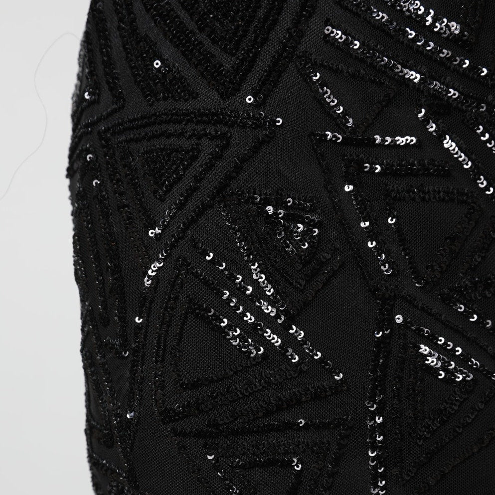 LUCY PARIS Black Sequin Pattern Embellished Sleeveless Dress